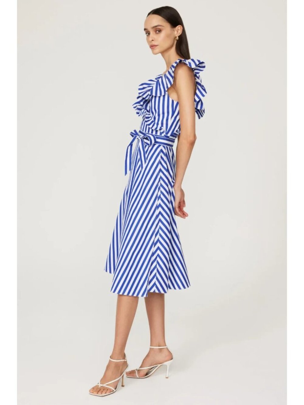 NWT Polo Ralph Lauren Striped Ruffled Cotton Mini in Blue White Wrap Dress 4 - Picture 2 of 11